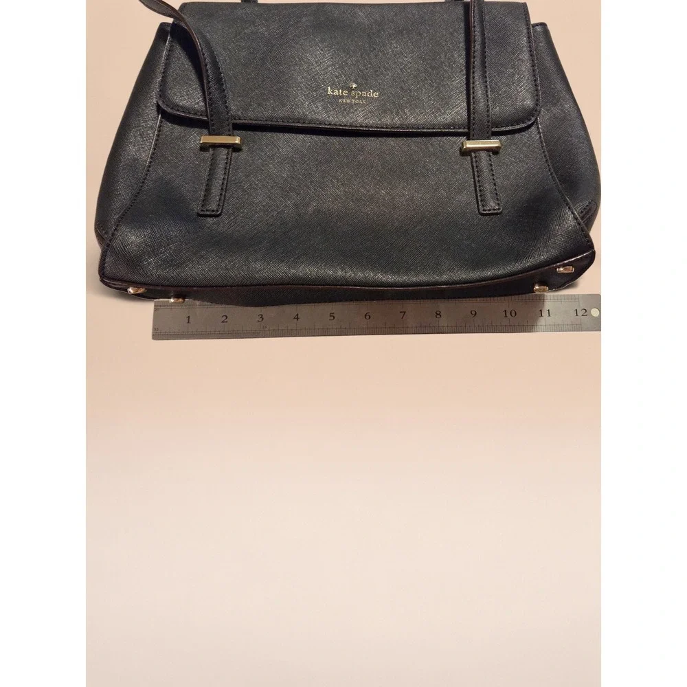 Kate‎ Spade New York Black Saffiano Leather Shoulder Bag Flap Satchel Handbag